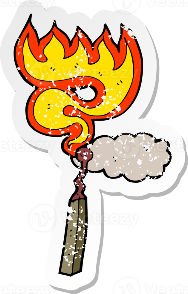 retro distressed sticker of a cartoon burning match png