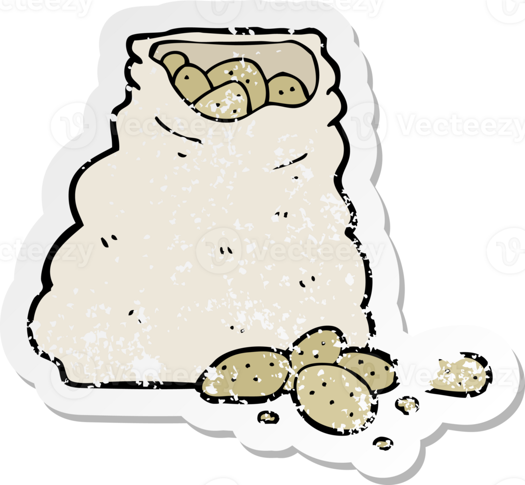 retro distressed sticker of a cartoon sack of potatoes png