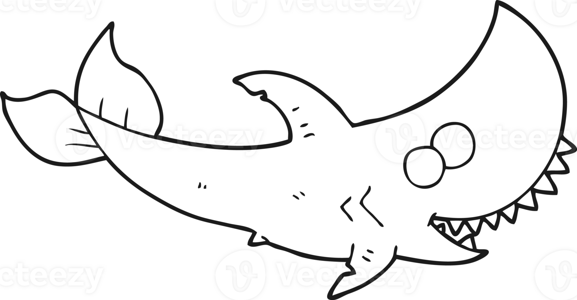 black and white cartoon shark png