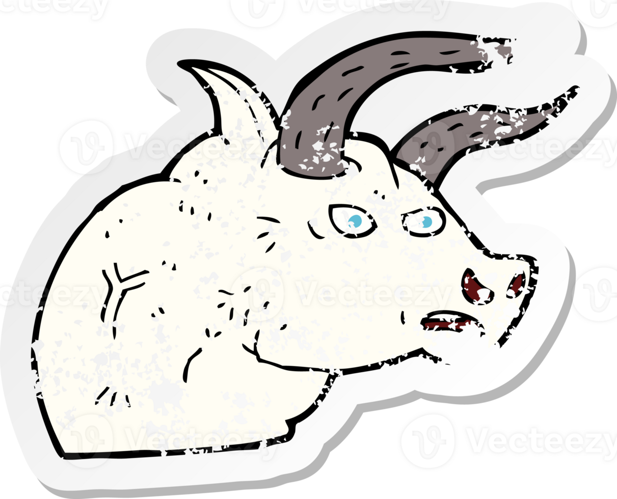 retro distressed sticker of a cartoon angry bull head png