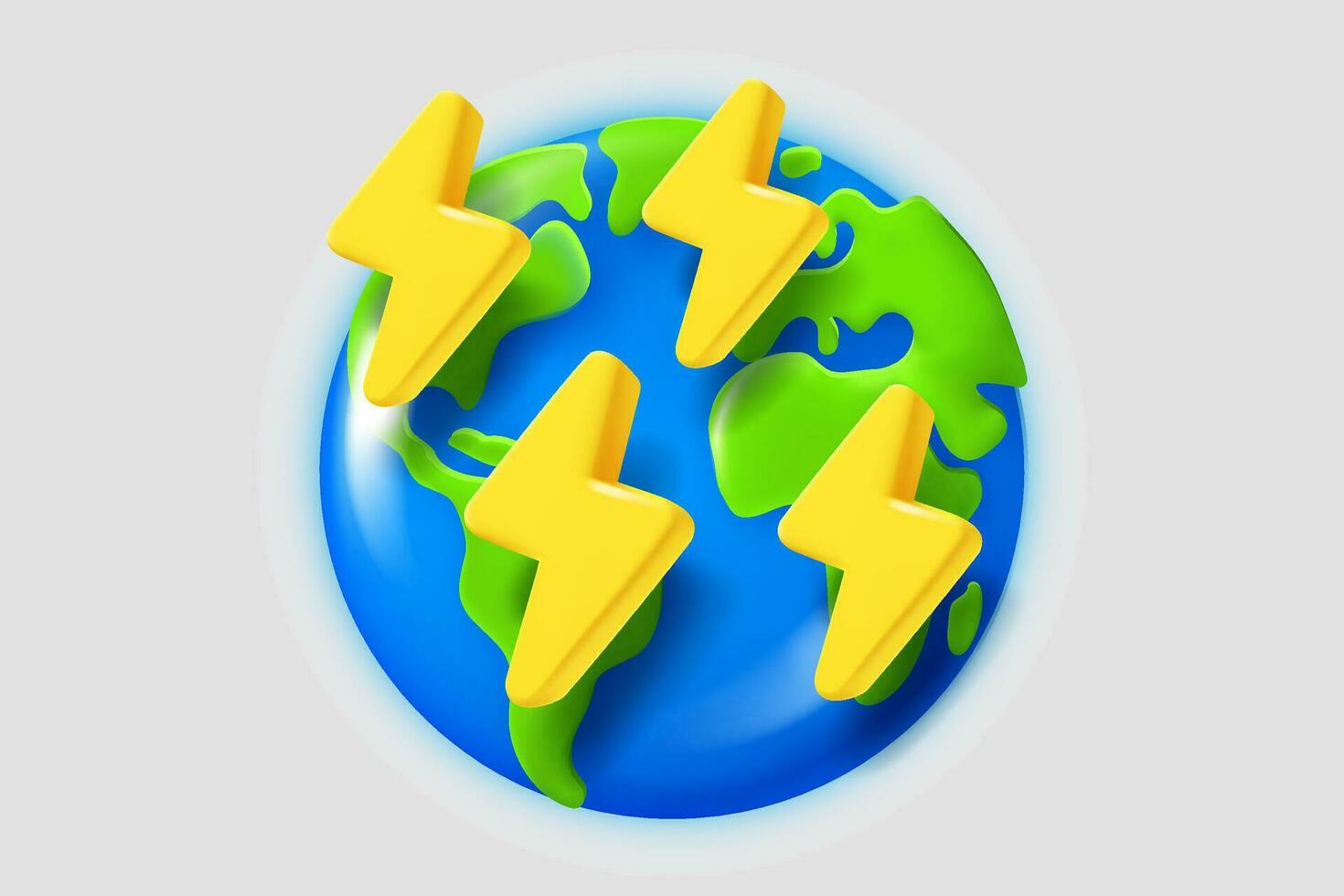 The Earth with yellow thunderbolts. 3d vector illustration