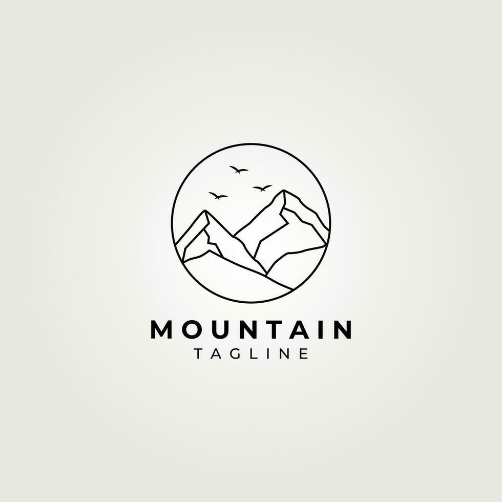 vector linear logo mountain, vintage illustration design, adventure branding style