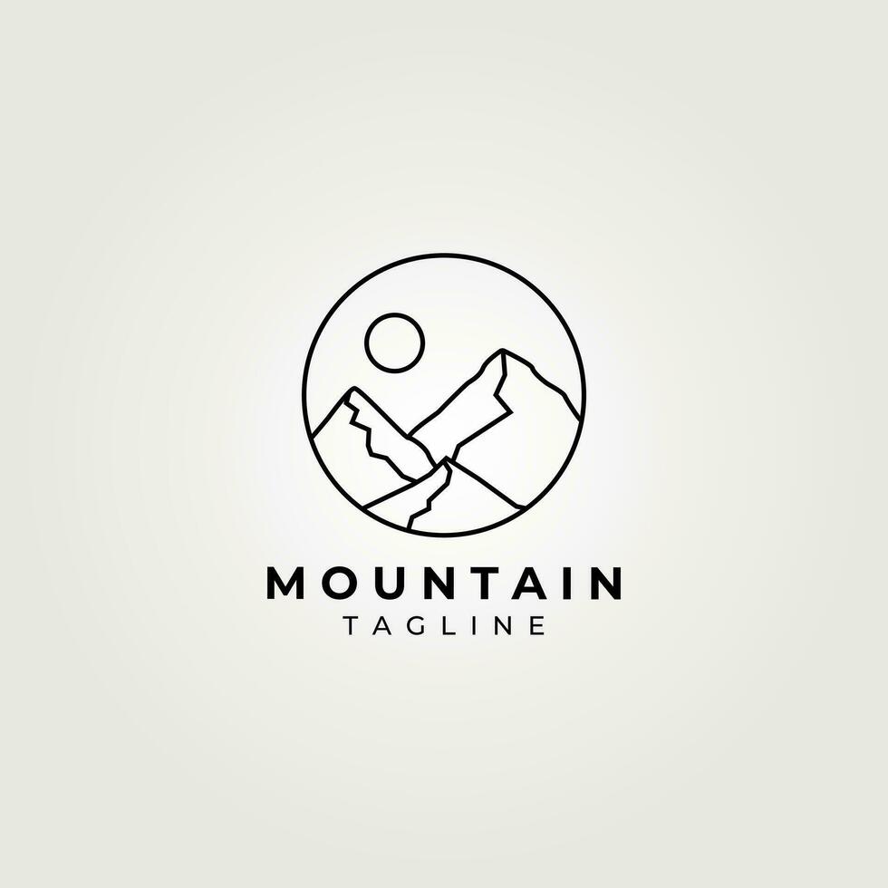 mountain line art logo vector vintage illustration design, adventure icon