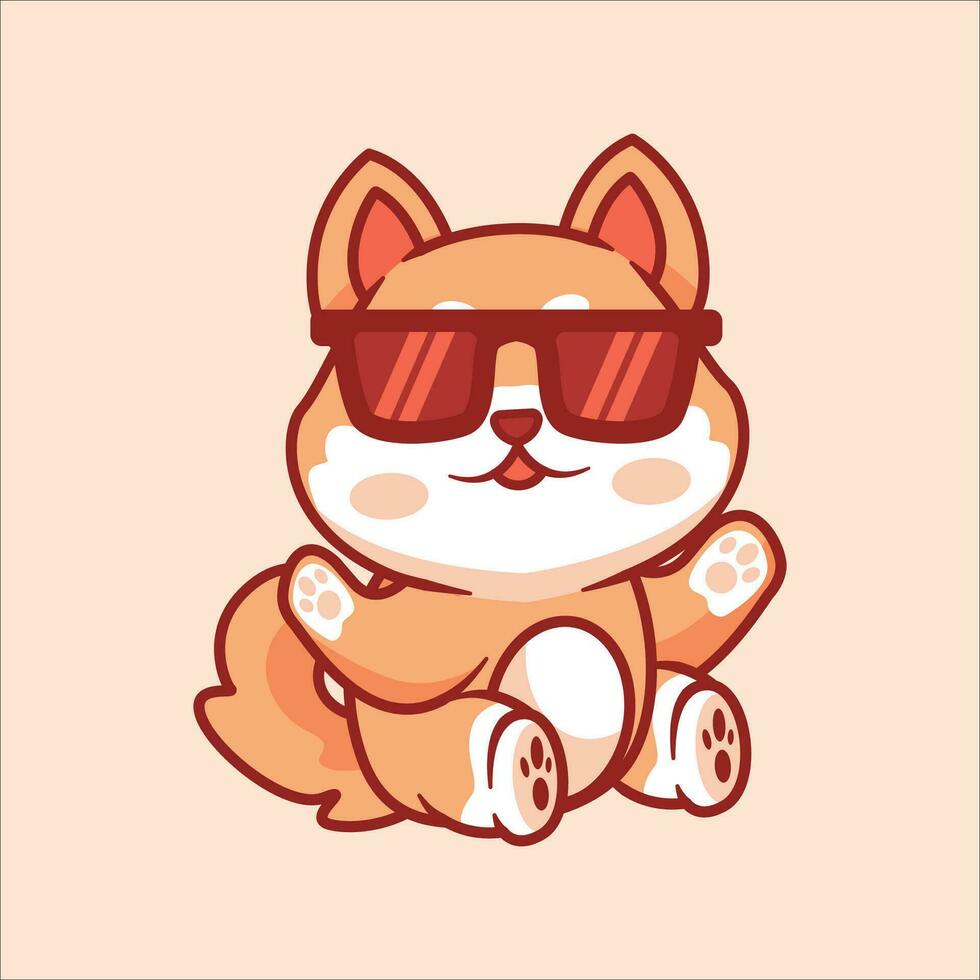 Cute shiba inu wearing glasses cartoon animal illustration vector