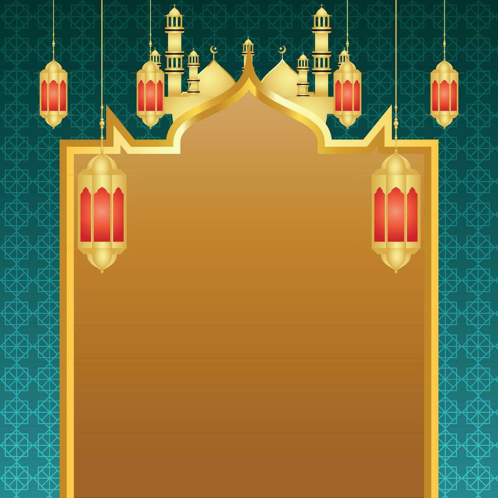 Arabesque ramadan ramazan with ramadhan lantern ornamental islamic background eid mubarak vector