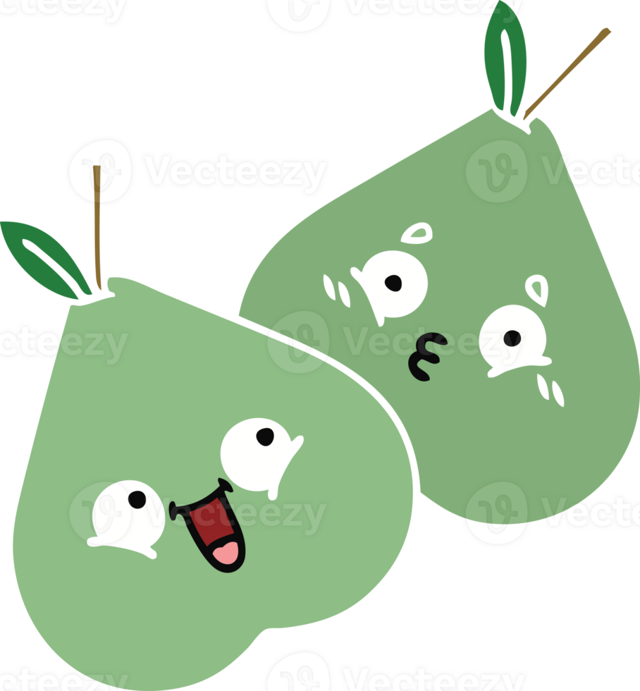 flat color retro cartoon green pear png