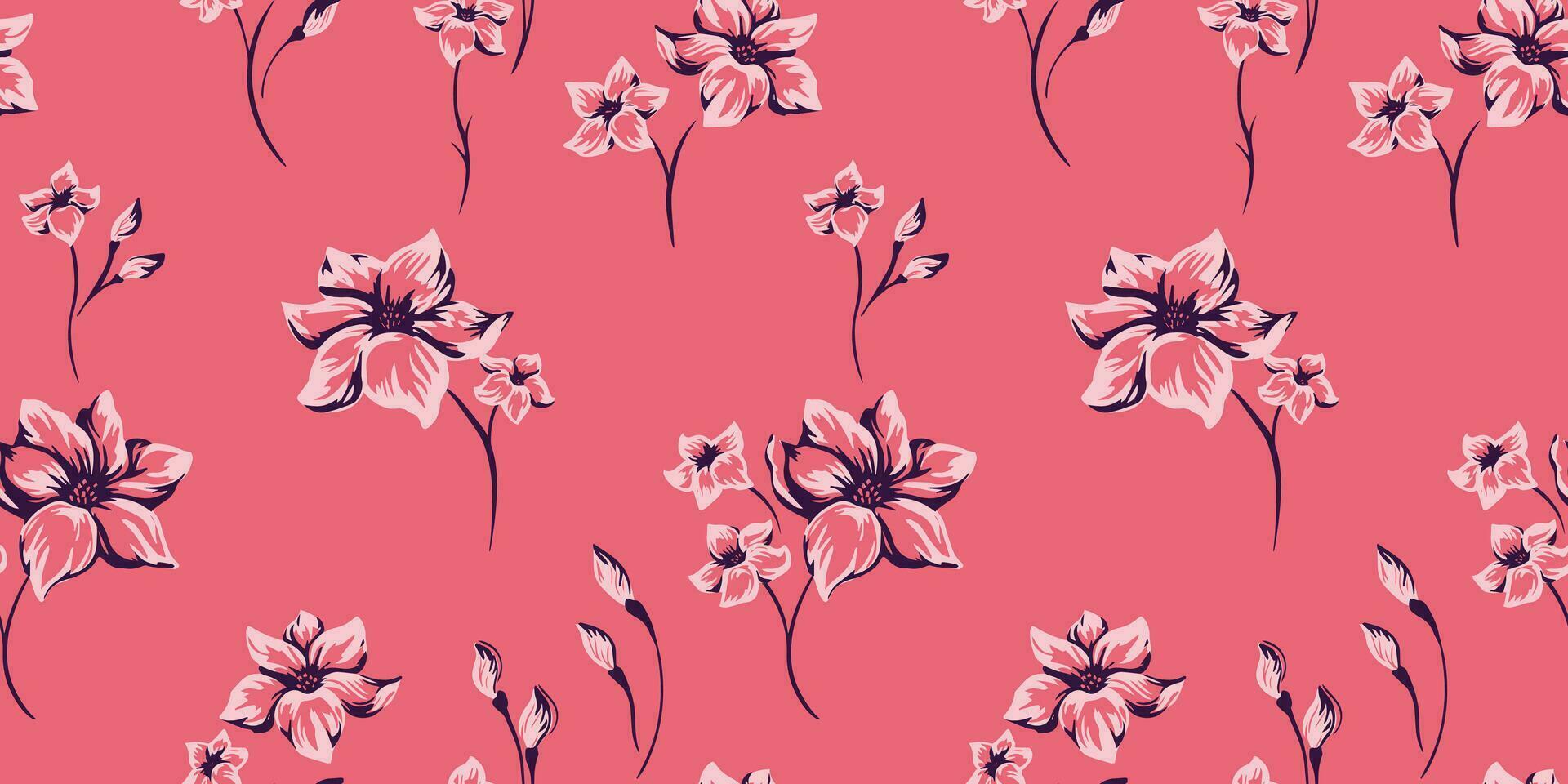 Creative ditsy flowers branches seamless pattern. Vector hand drawn sketch. Colorful brush floral background. Design for fashion, textile, fabric, wallpaper, surface design
