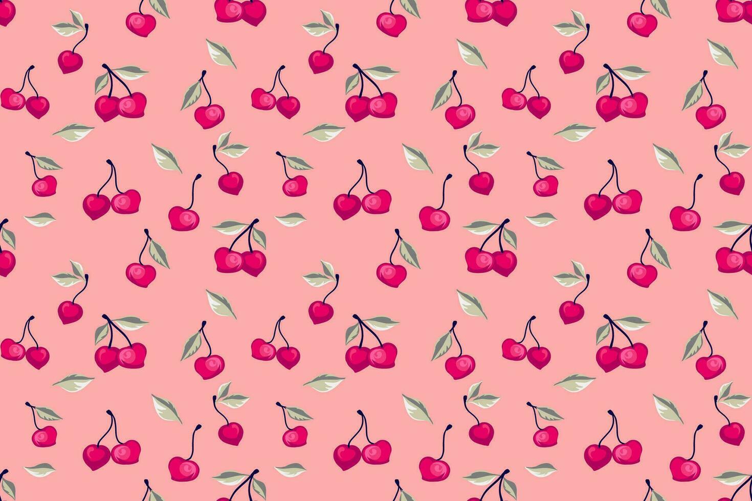 sin costura resumen linda Cereza modelo. verano bayas, frutas, hojas, antecedentes impresión. vector mano dibujado frutas ilustración. modelo para diseño, tela, moda, fondo de pantalla, textil