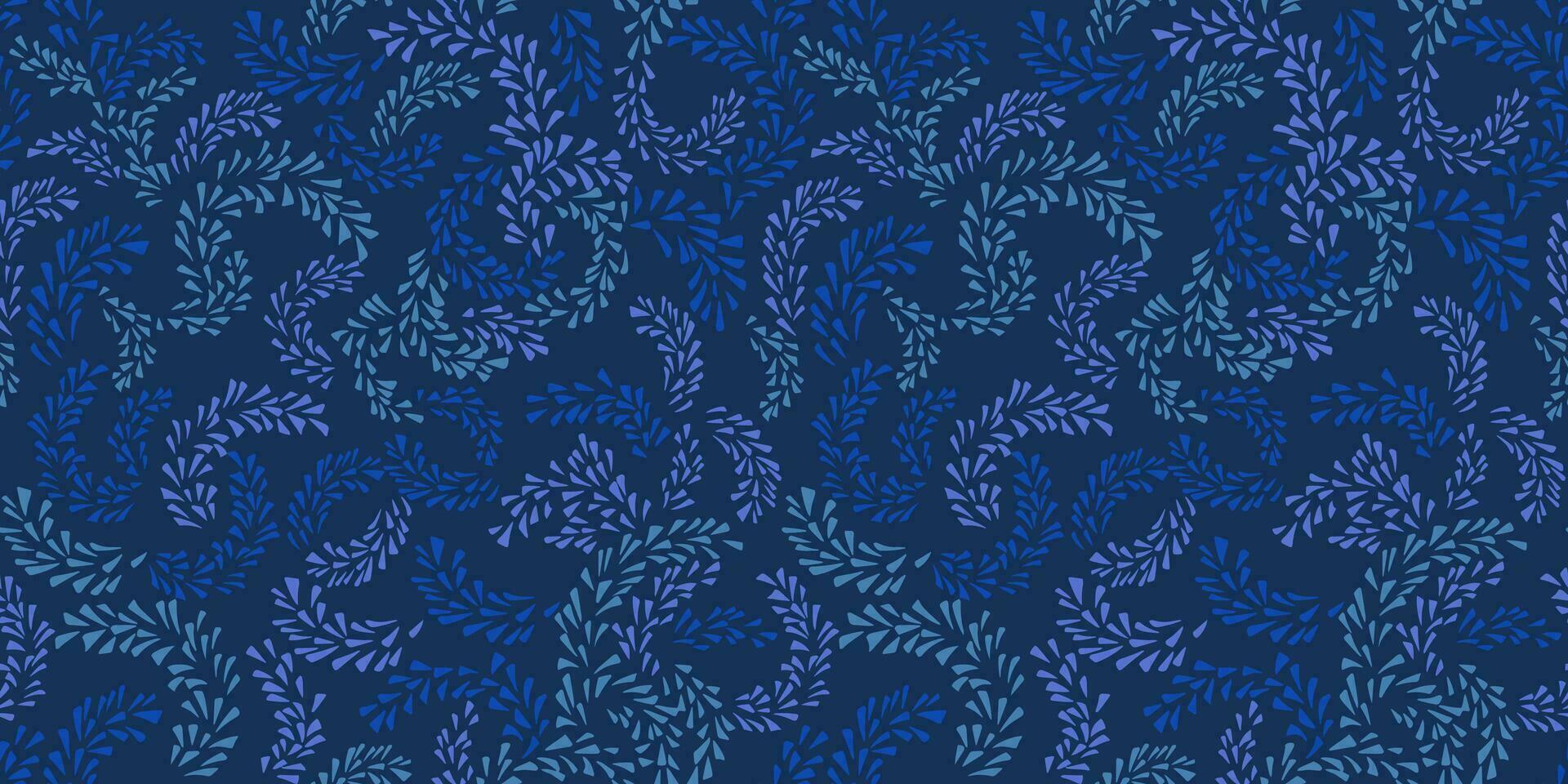 Vector hand drawn sketch branches, drops seamless pattern. Simple abstract  textured floral printing. Monotone blue background. Design for textile, fabric, wallpaper, surface design, fashion