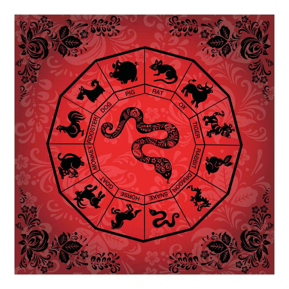 Black ethnic boho snake on red banner background vector