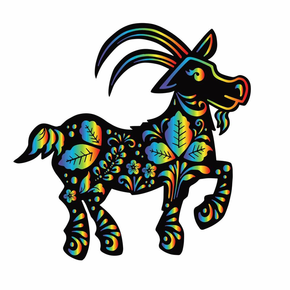 goat with ethnic Russian rainbow gradient pattern, symbol, vector illustration eps 10