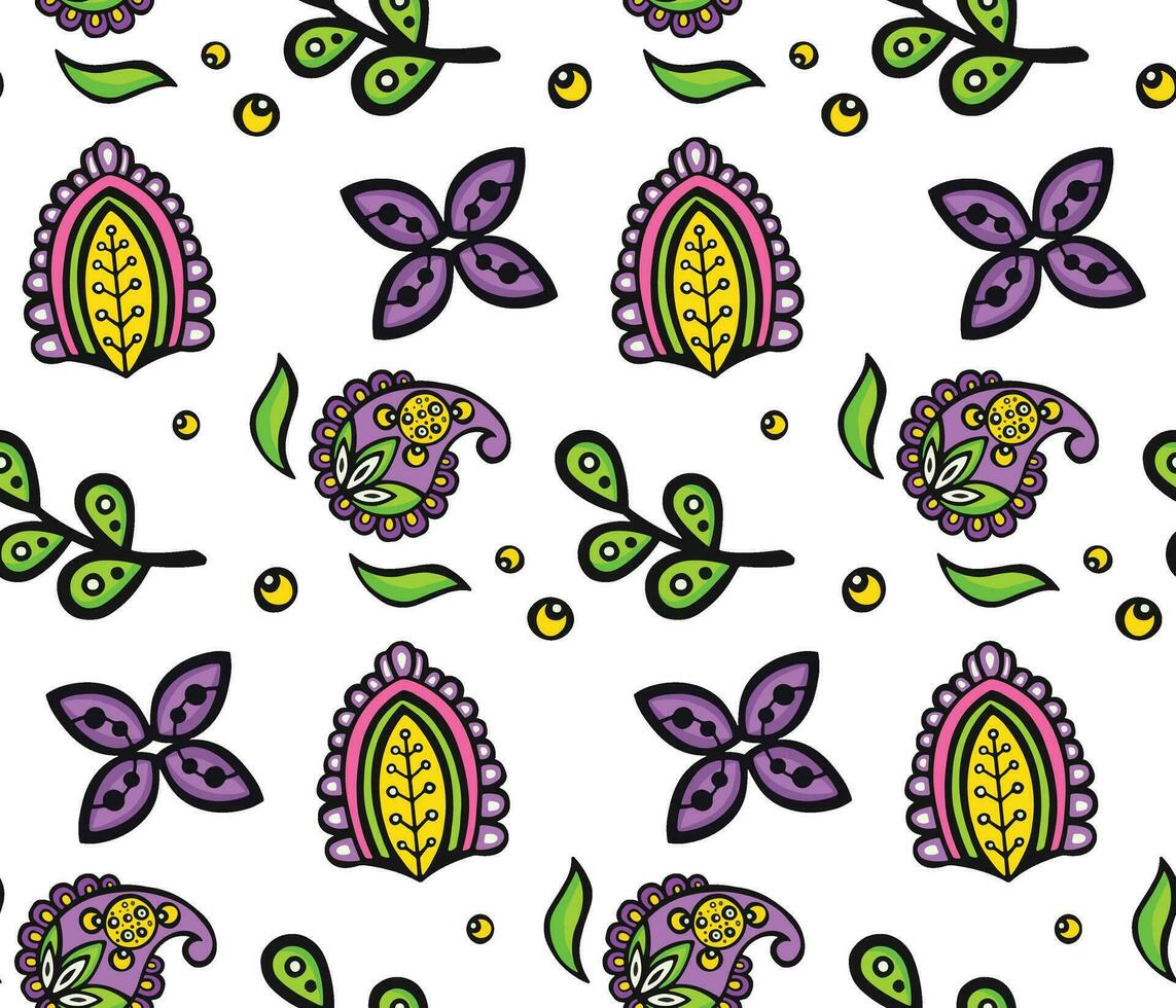 bright pattern with stylized ethnic purple flowers, vector illustration