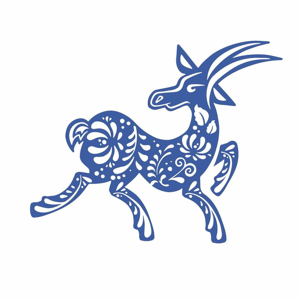 goat with retro painted blue, vector illustration eps 10