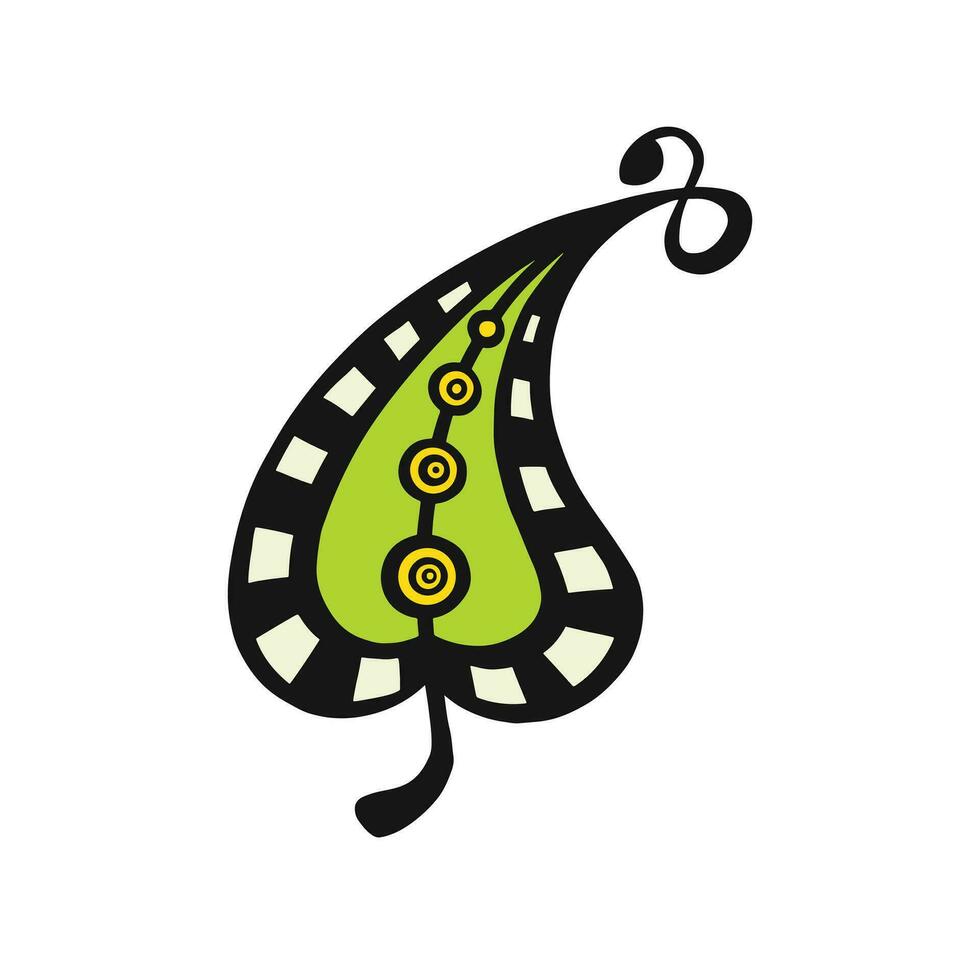 ethnically stylized green bright leaf of a flower or tree, vector