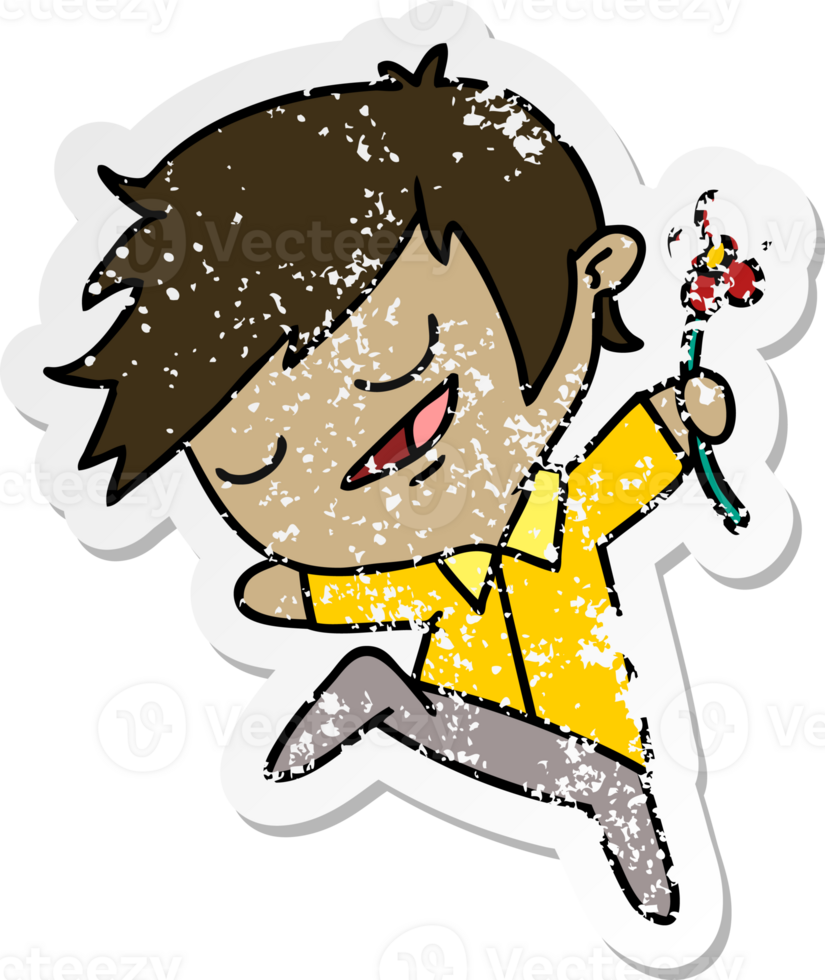 distressed sticker cartoon of kawaii cute boy png