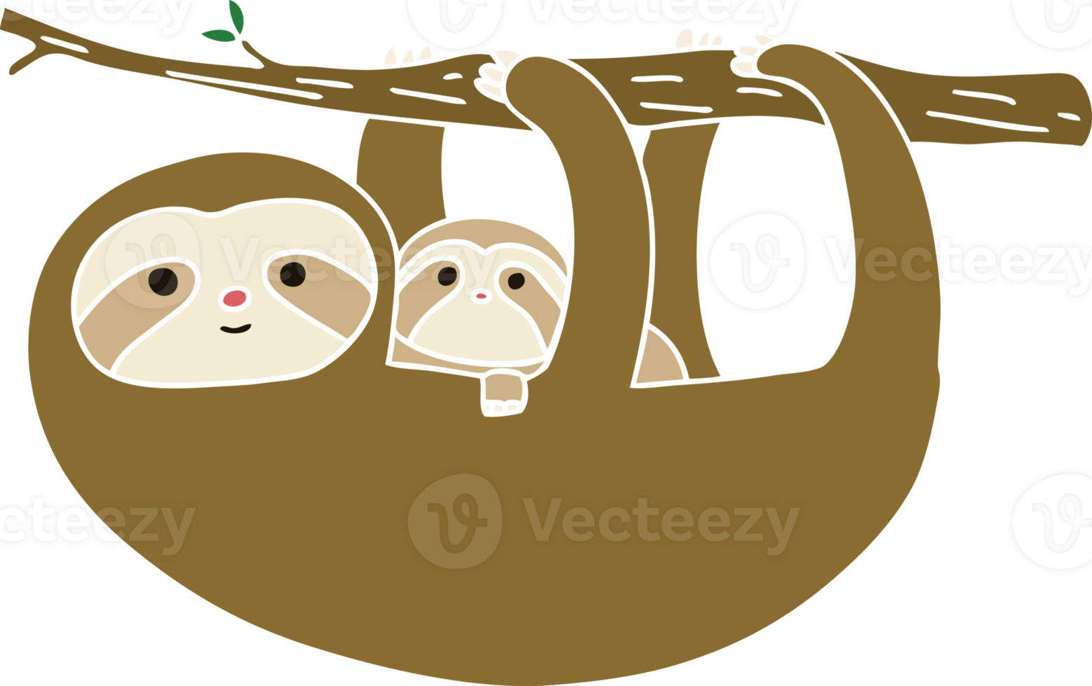 quirky hand drawn cartoon sloth and baby png