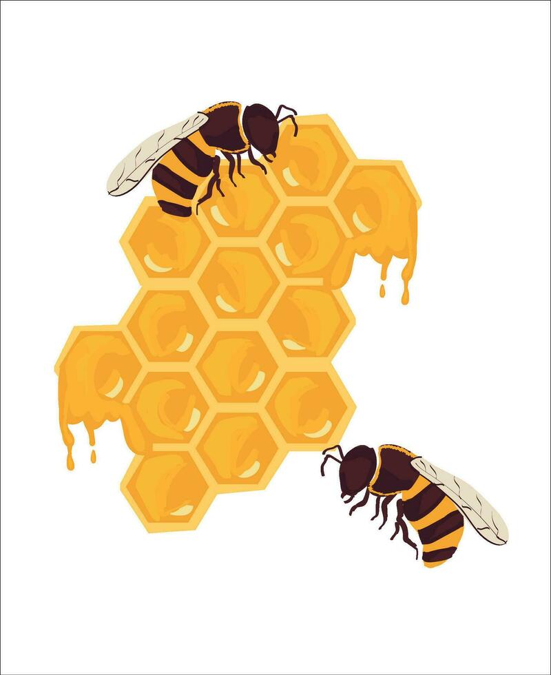 Honeycomb and Honeybee vector illustration