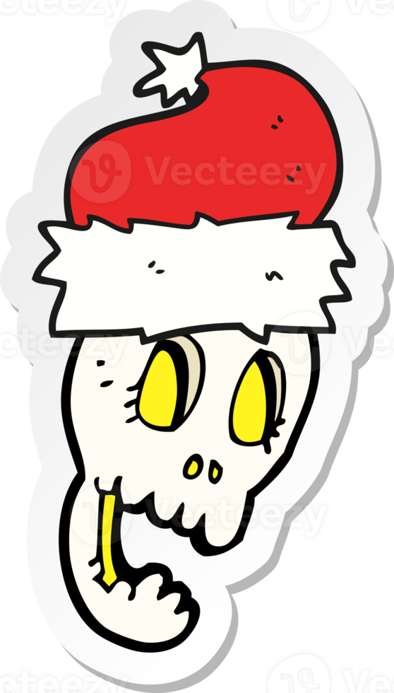 sticker of a cartoon christmas hat on skull png