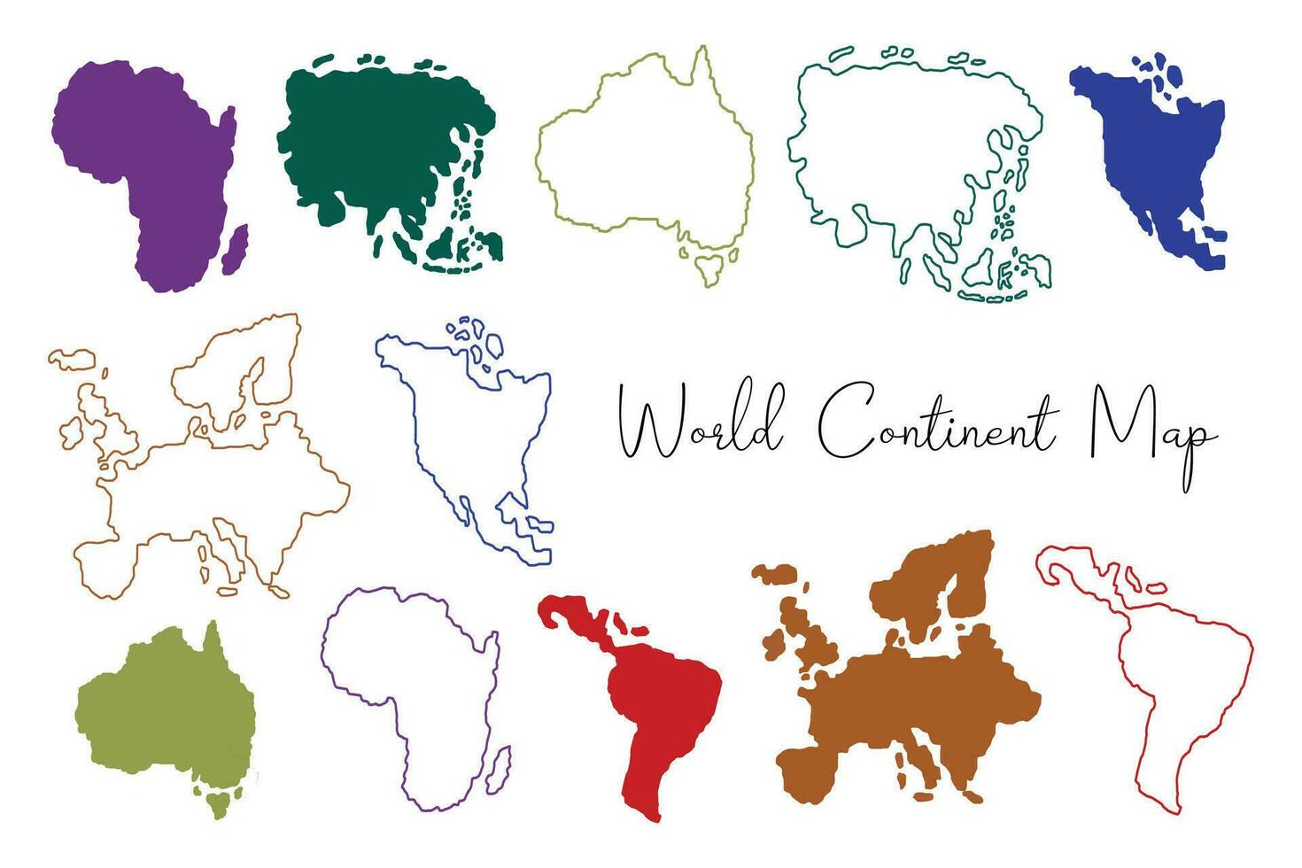 Modern Hand Drawn World Continent Map vector