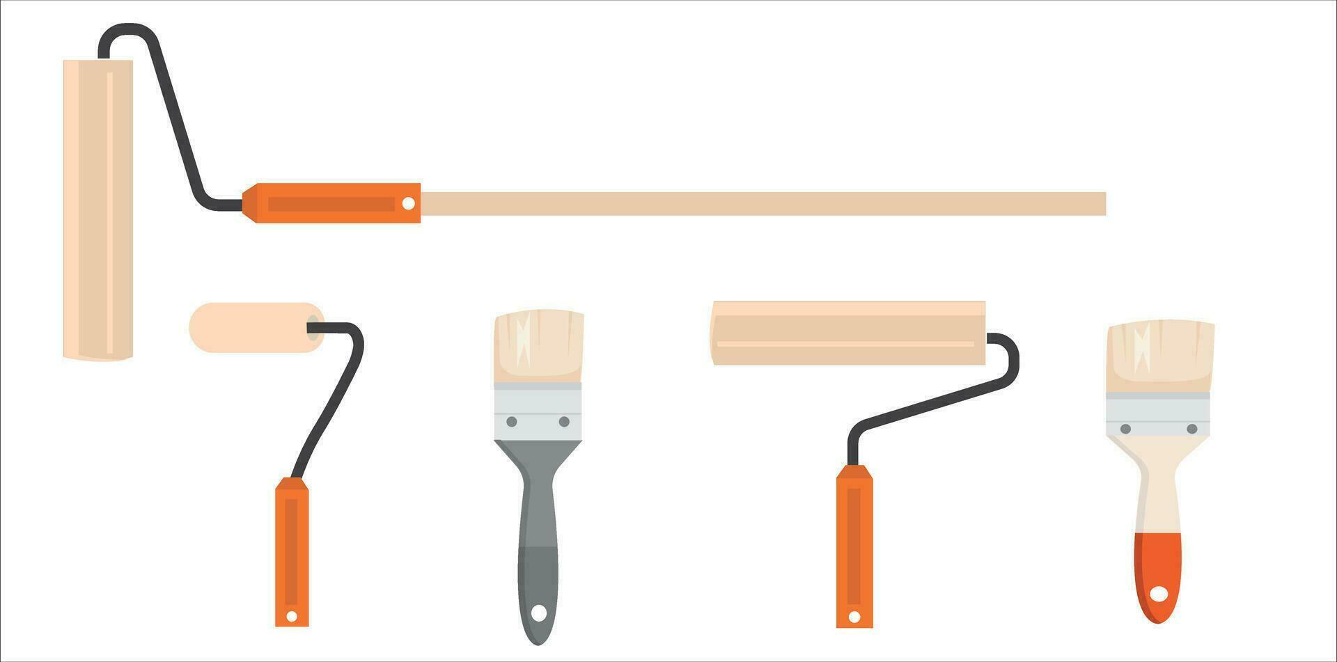 Painting, whitewashing tools. Painting, whitewashing item vector set illustration