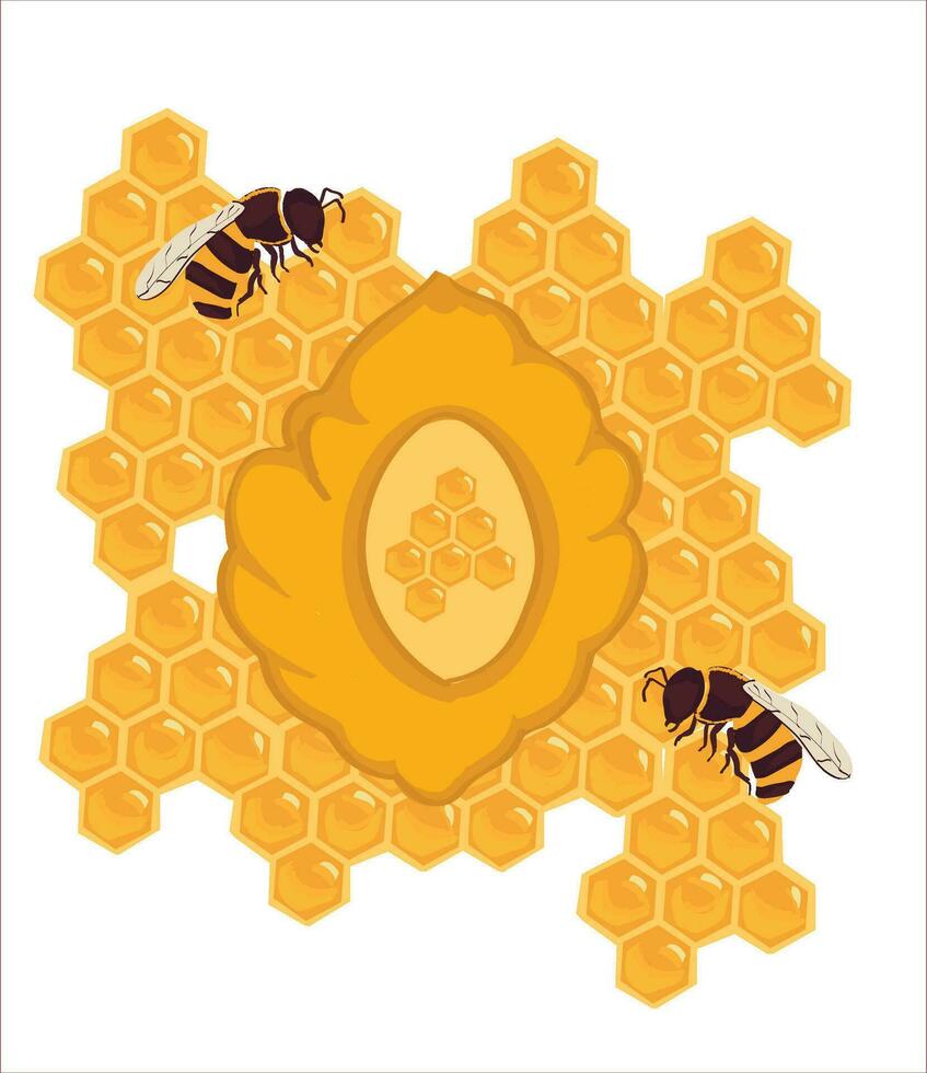 Honeycomb and Honeybee vector illustration