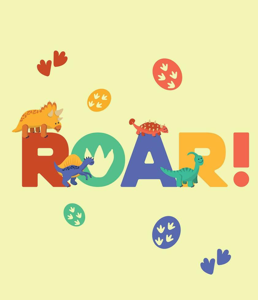 Dinosaur Vector. Cute dinosaur vectors roar pattern