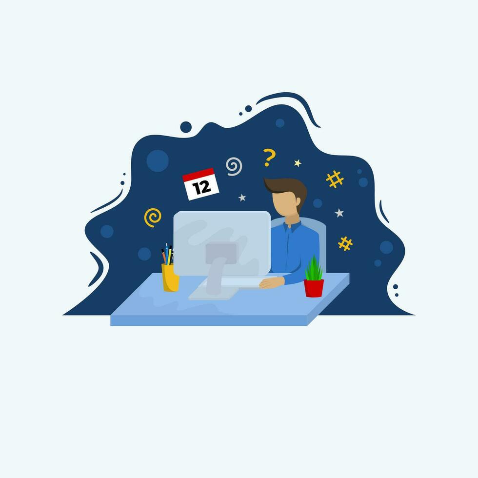 A Man Work in front of Computer Flat Design vector