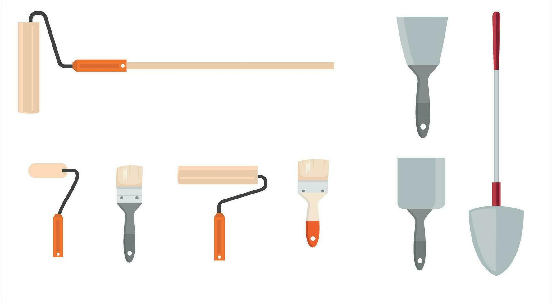 Painting, whitewashing tools. Painting, whitewashing item vector set illustration