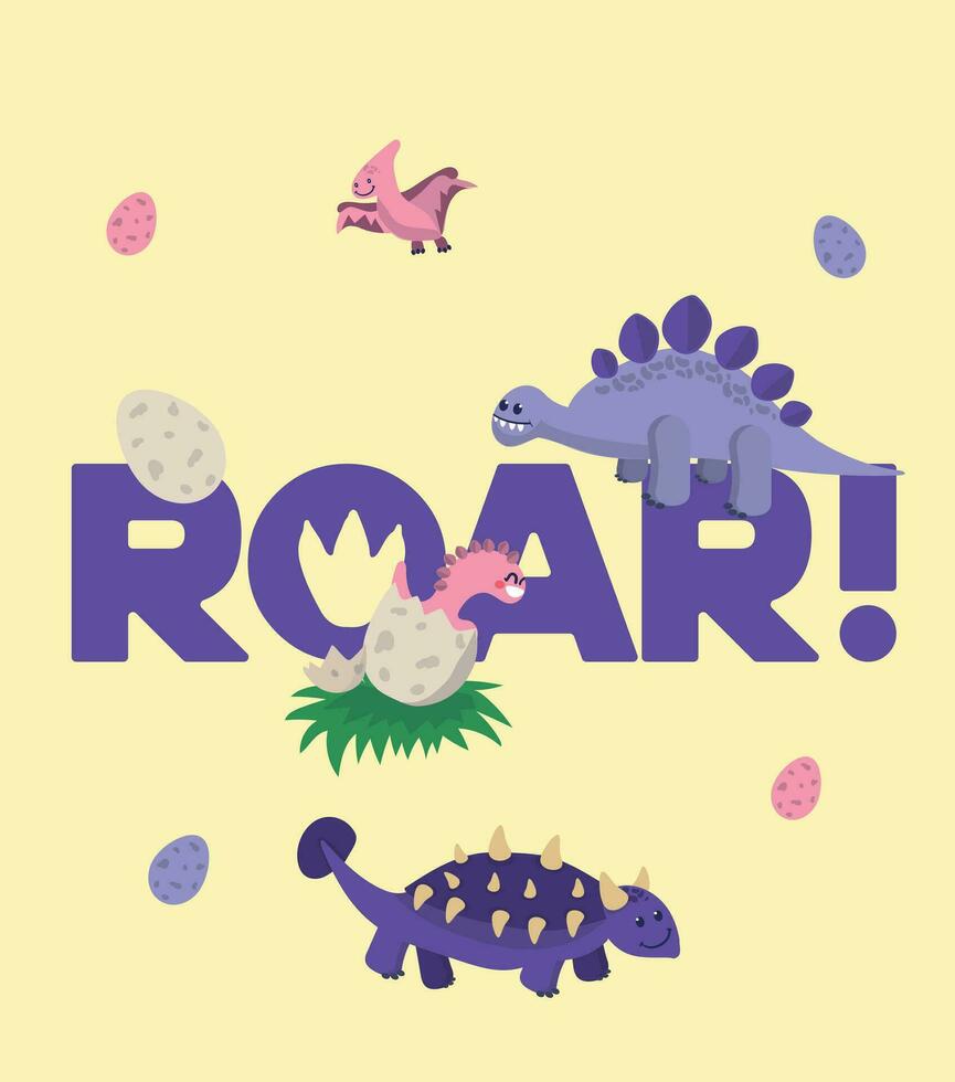 Dinosaur Vector. Cute dinosaur vectors roar pattern