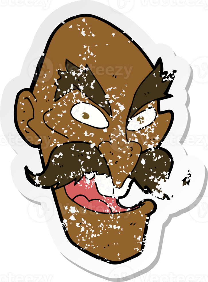 retro distressed sticker of a cartoon evil old man face png