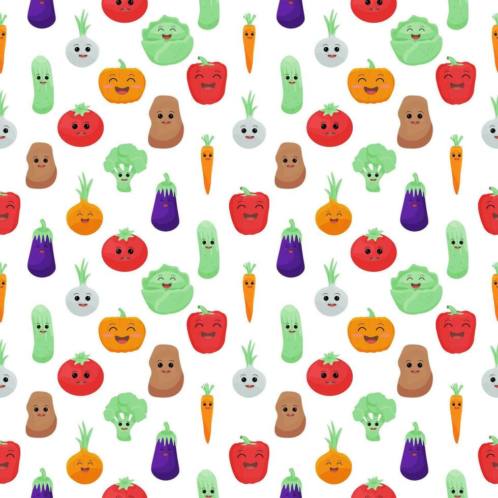 Seamless pattern with vegetables. CUTE vegetables. Vector illustration. Ripe harvest, farmer's market.