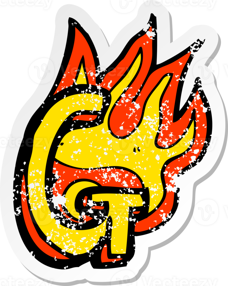 retro distressed sticker of a cartoon flaming letter png