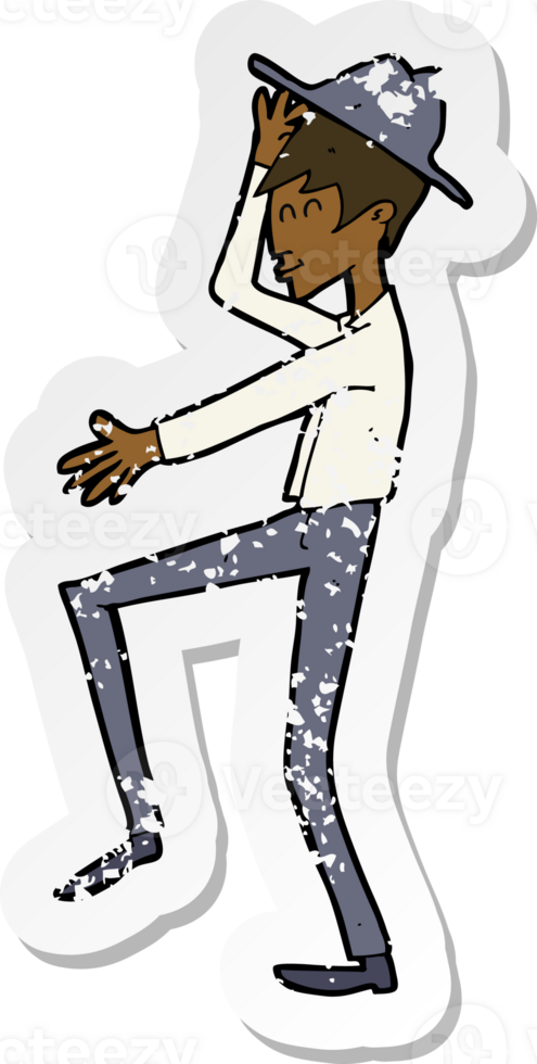 retro distressed sticker of a cartoon fashionable man png