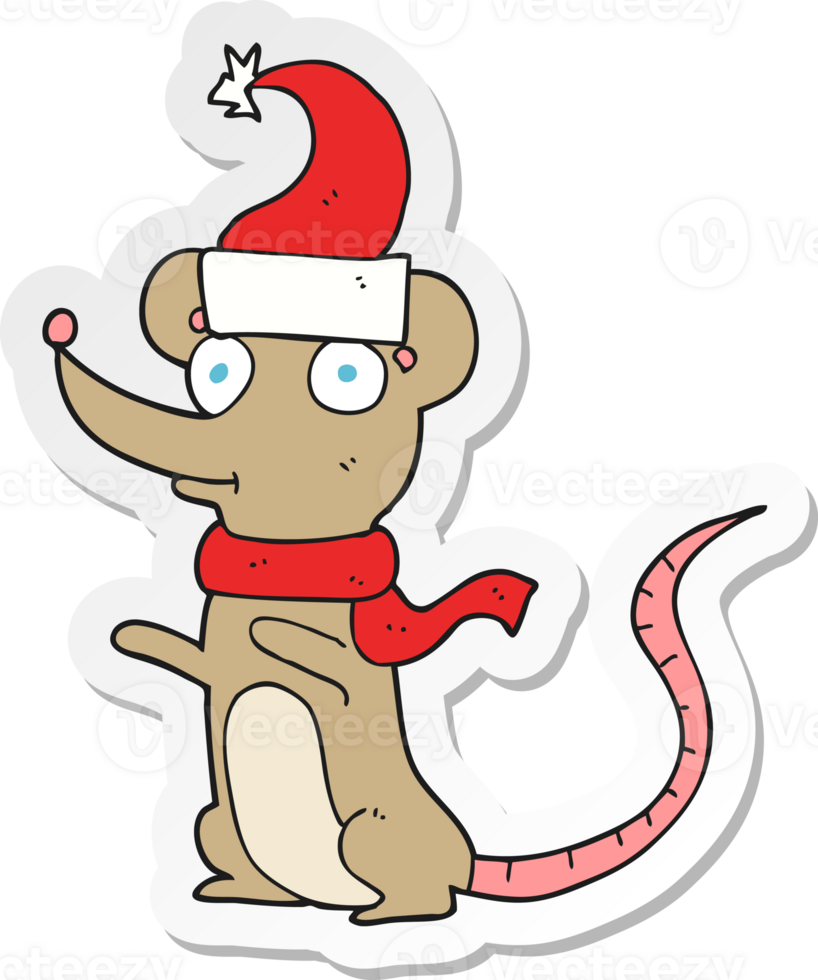 sticker of a cartoon mouse wearing christmas hat png