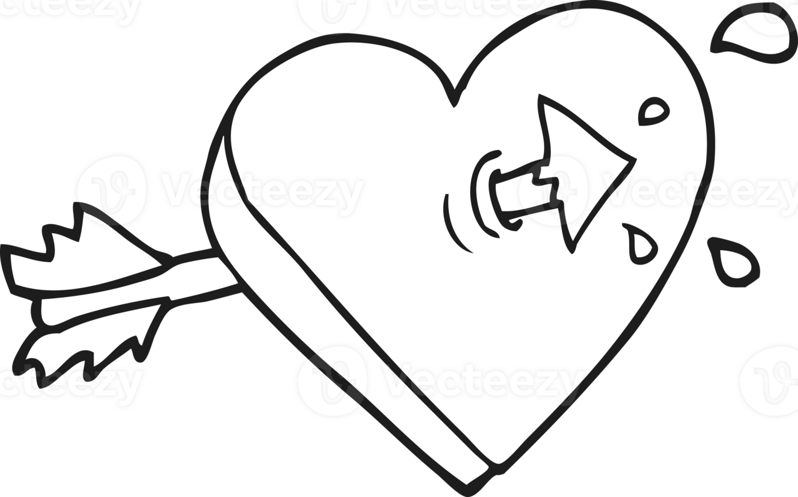 black and white cartoon arrow through heart black and white cartoon png