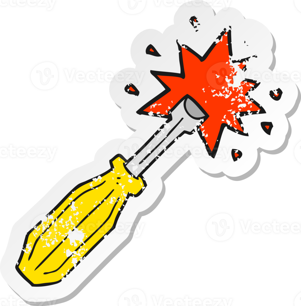 retro distressed sticker of a cartoon screwdriver png