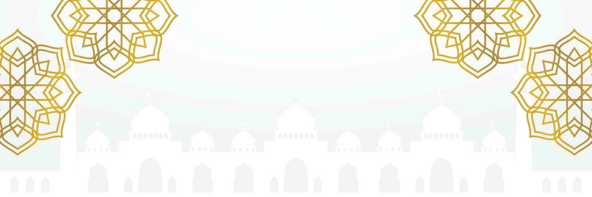 islámico fondo, con hermosa mandala adornos y mezquita siluetas vector modelo para bandera, saludo tarjeta para islámico vacaciones, eid al fitr, ramadán, eid al-adha