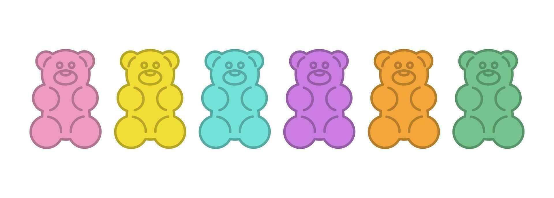 Colorful gummy jelly bears set. Vector cartoon illustration in white background