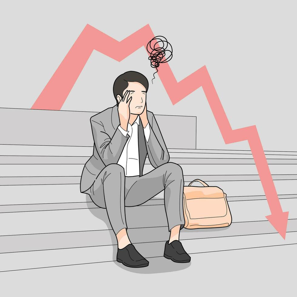 Man business office worker sitting depressed stress economy crash, recession vector