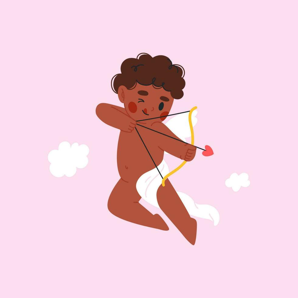 Cupido con arco y flecha. vector plano ilustración para enamorado s día.