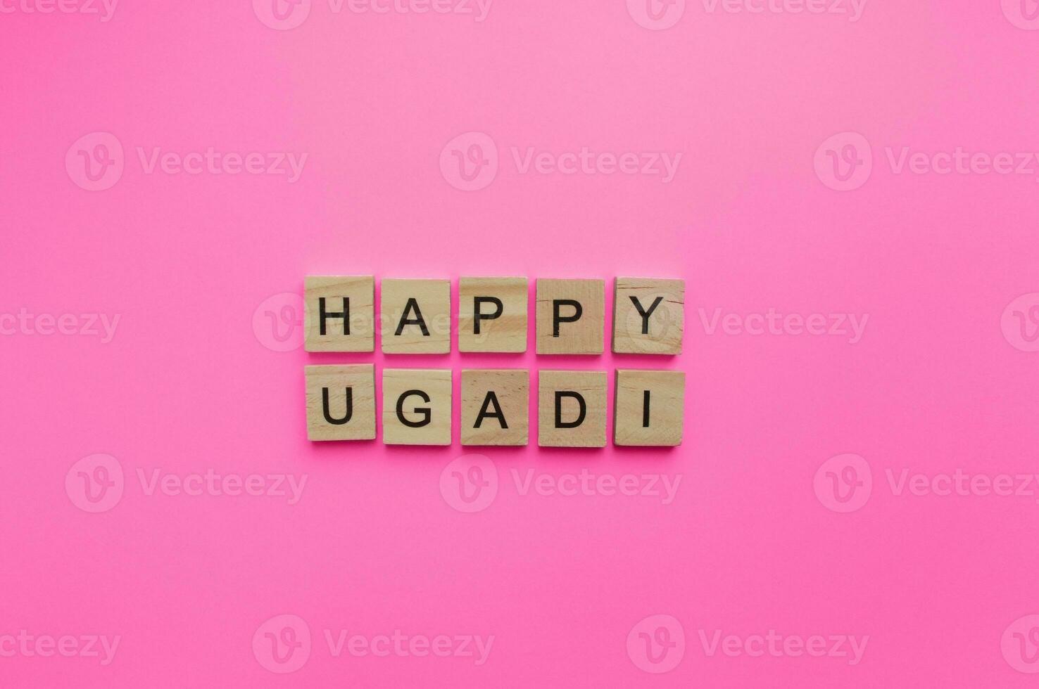 March 22, Ugadi, a minimalistic banner with an inscription in wooden letters photo