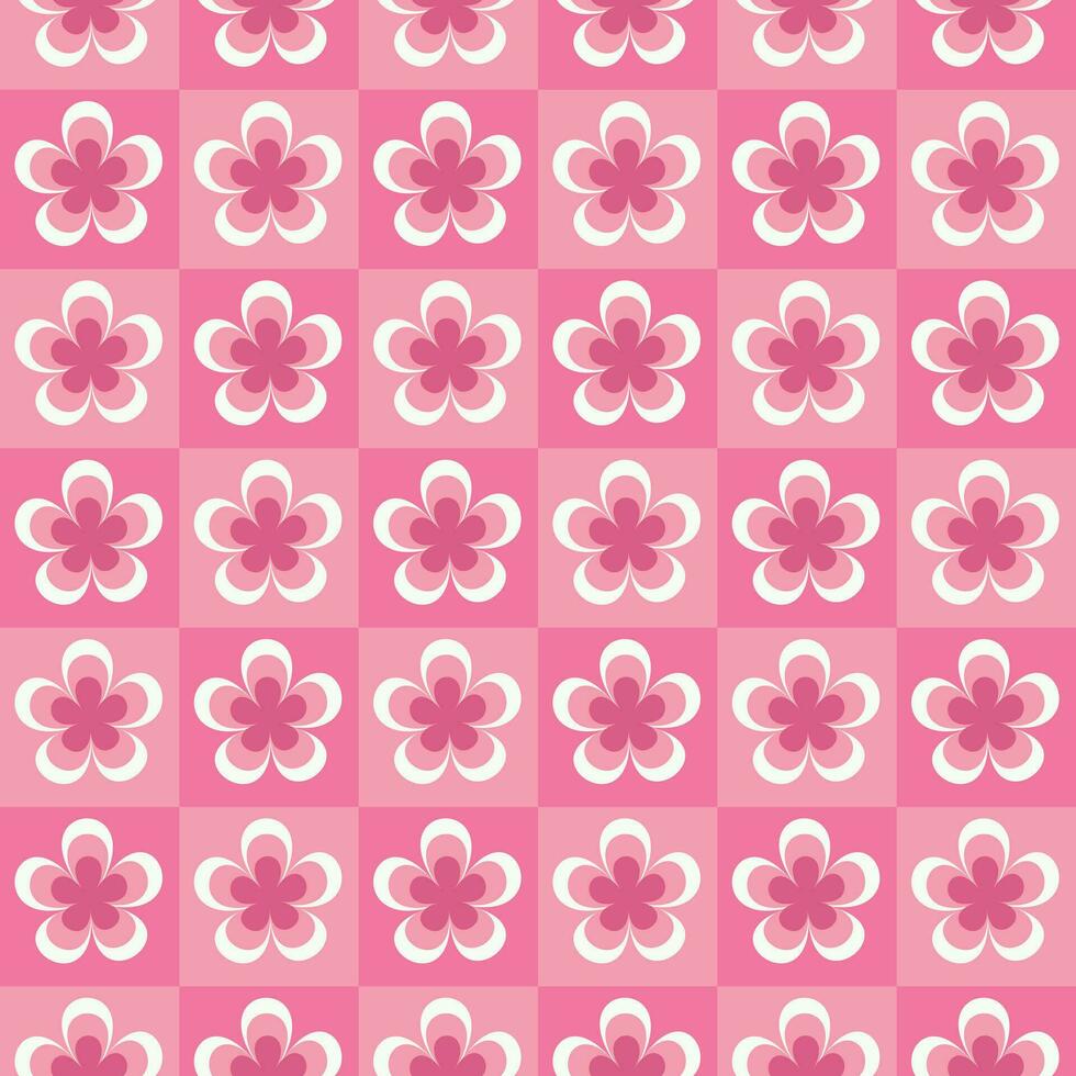 Pink flowers Retro Checkered Flower Pattern Art Print, Pattern art, Flower printable for cover book, wallpaper. vector