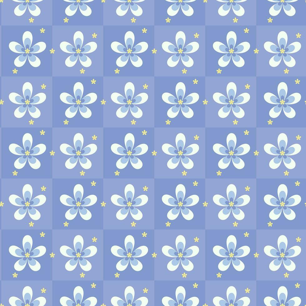 Purple and white Retro Checkered Flower Pattern Art Print. Pattern art, Flower printable for cover book, wallpaper. vector