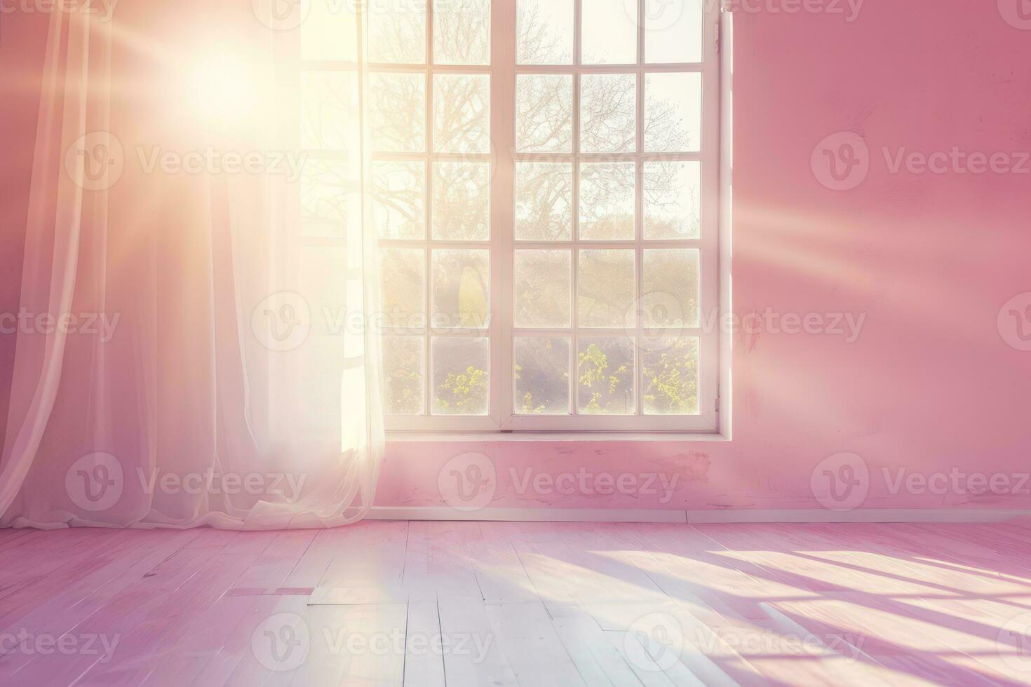 ai generado rosado ligero pared en minimalista habitación con natural ligero. generativo ai foto