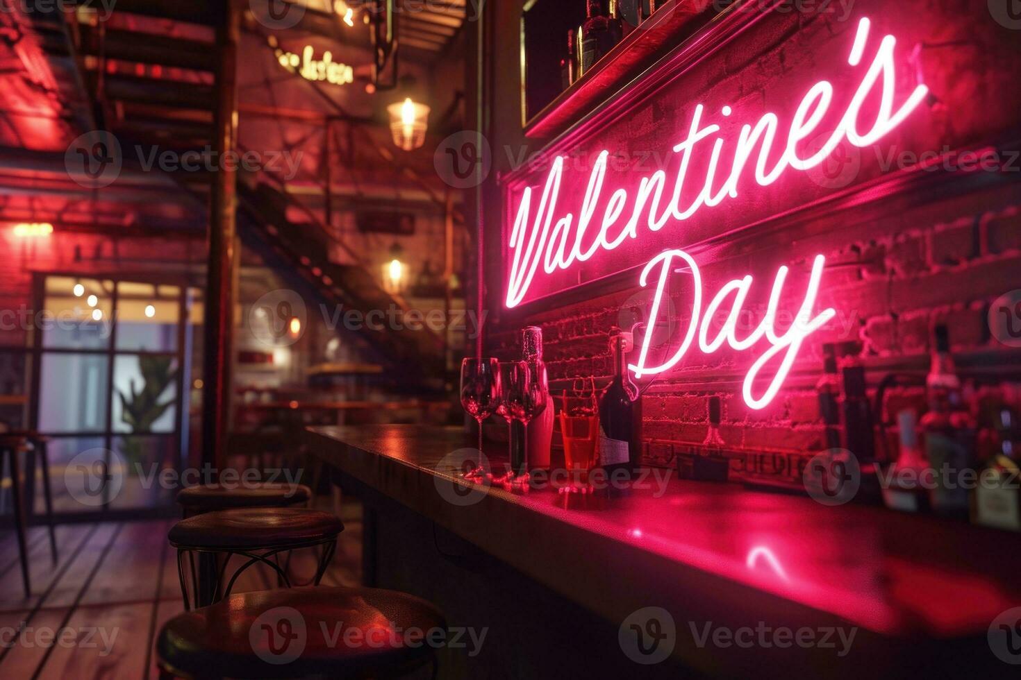 AI generated Neon sign that says Valentine's Day. Generative AI photo