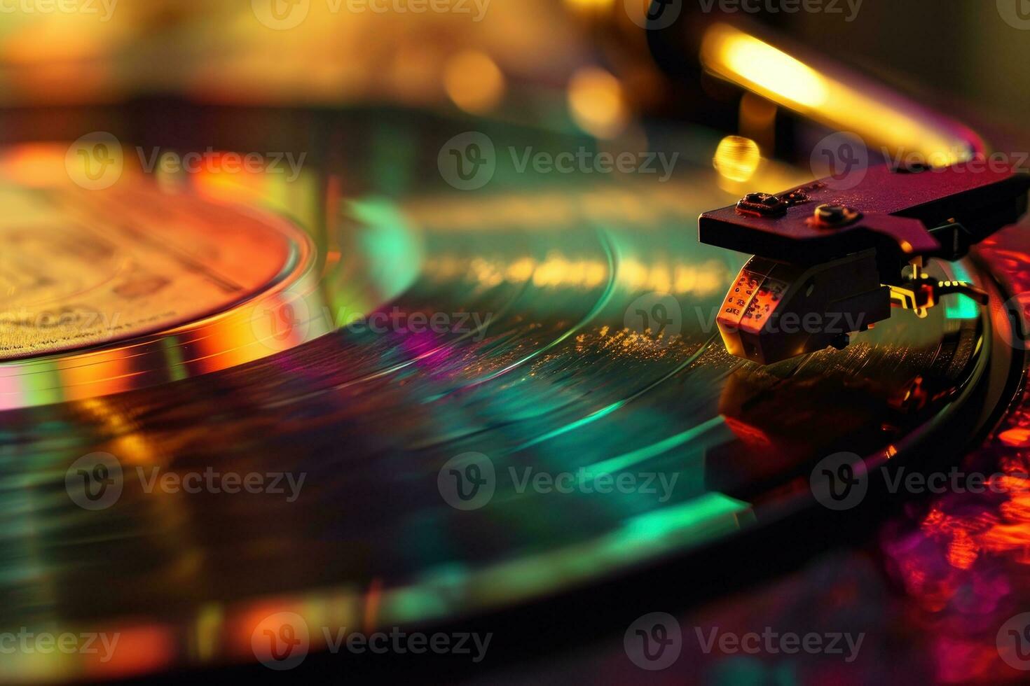 AI generated Vinyl records spin and melodious music comes out, creating a romantic atmosphere. Generative AI photo