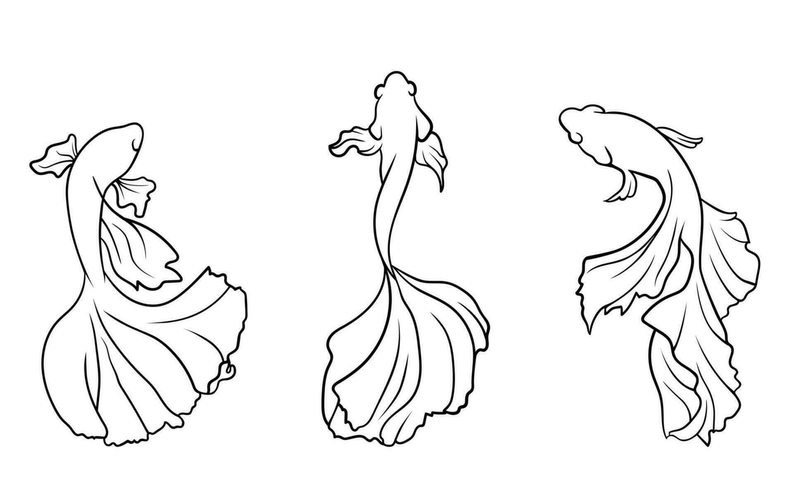 Vector illustration with three different sketch line art fishes.