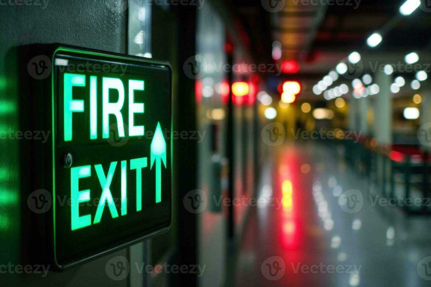 AI generated The indicator light shows the word FIRE EXIT. Generative AI photo