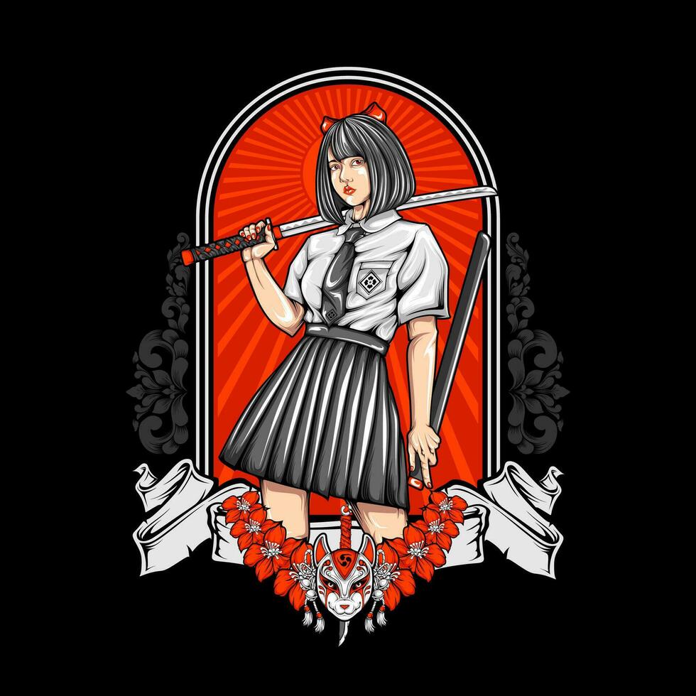 AI generated samurai girl illustration vector