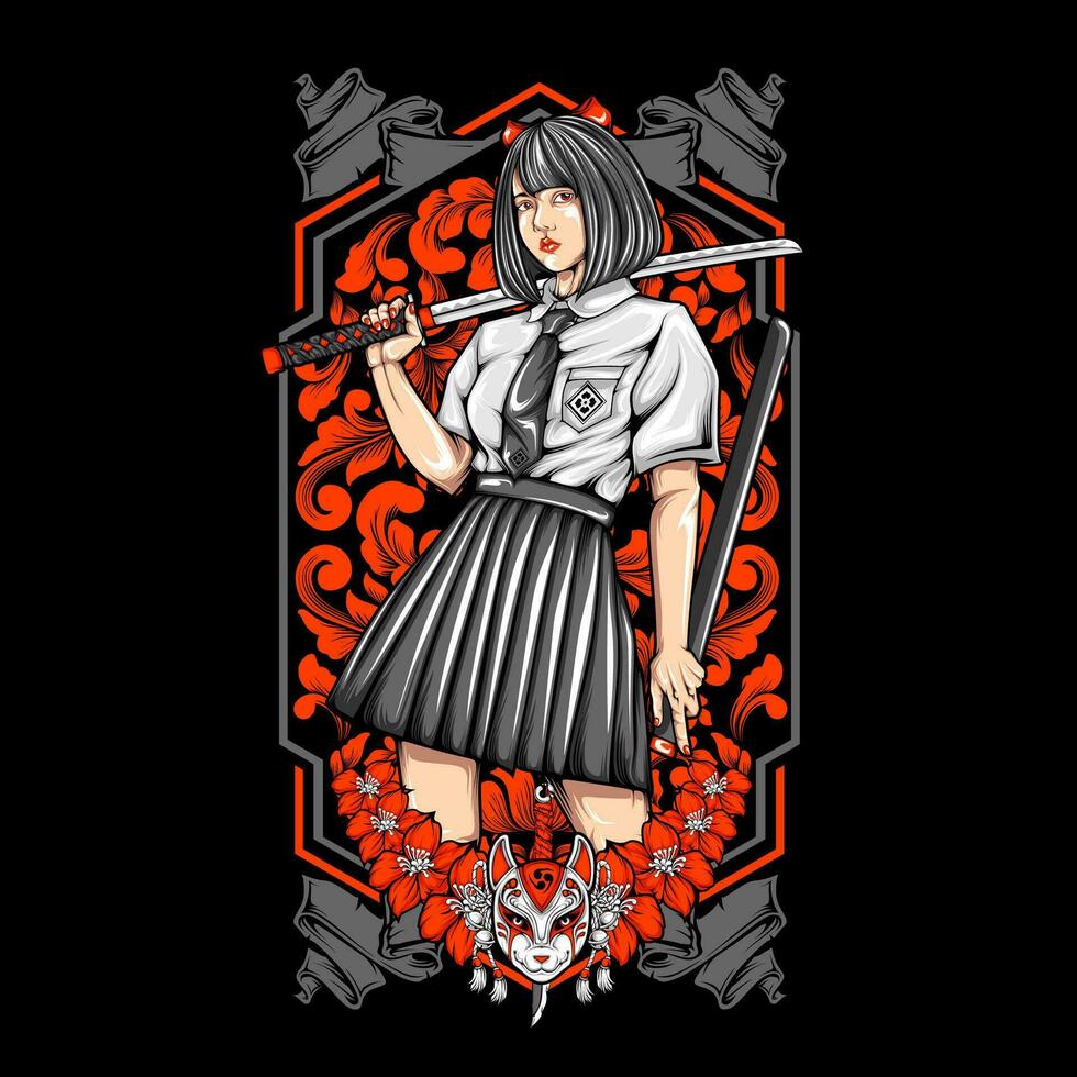 AI generated samurai girl illustration vector